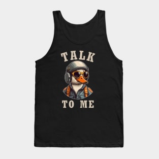 Talk To Me, Funny Goose Wearing Pilot Outfit. Tank Top